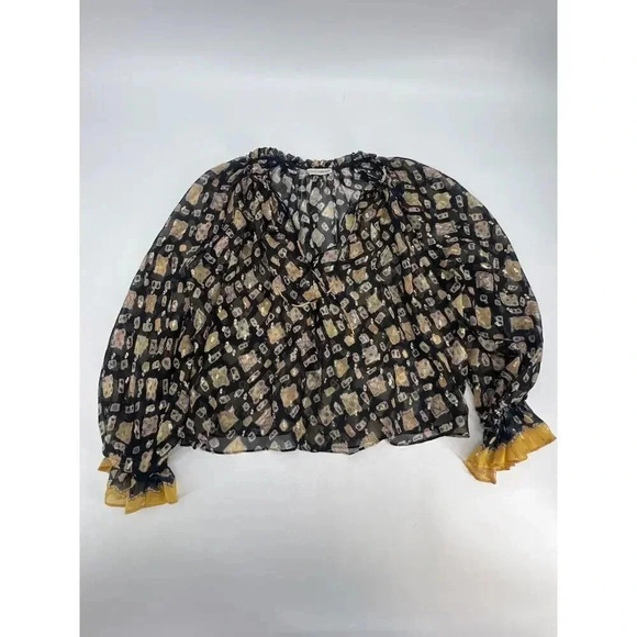 $477 Ulla Johnson Multicolor Printed Long Sleeve V Neck Nailah Blouse Top Sz Xs - Picture 8 of 16